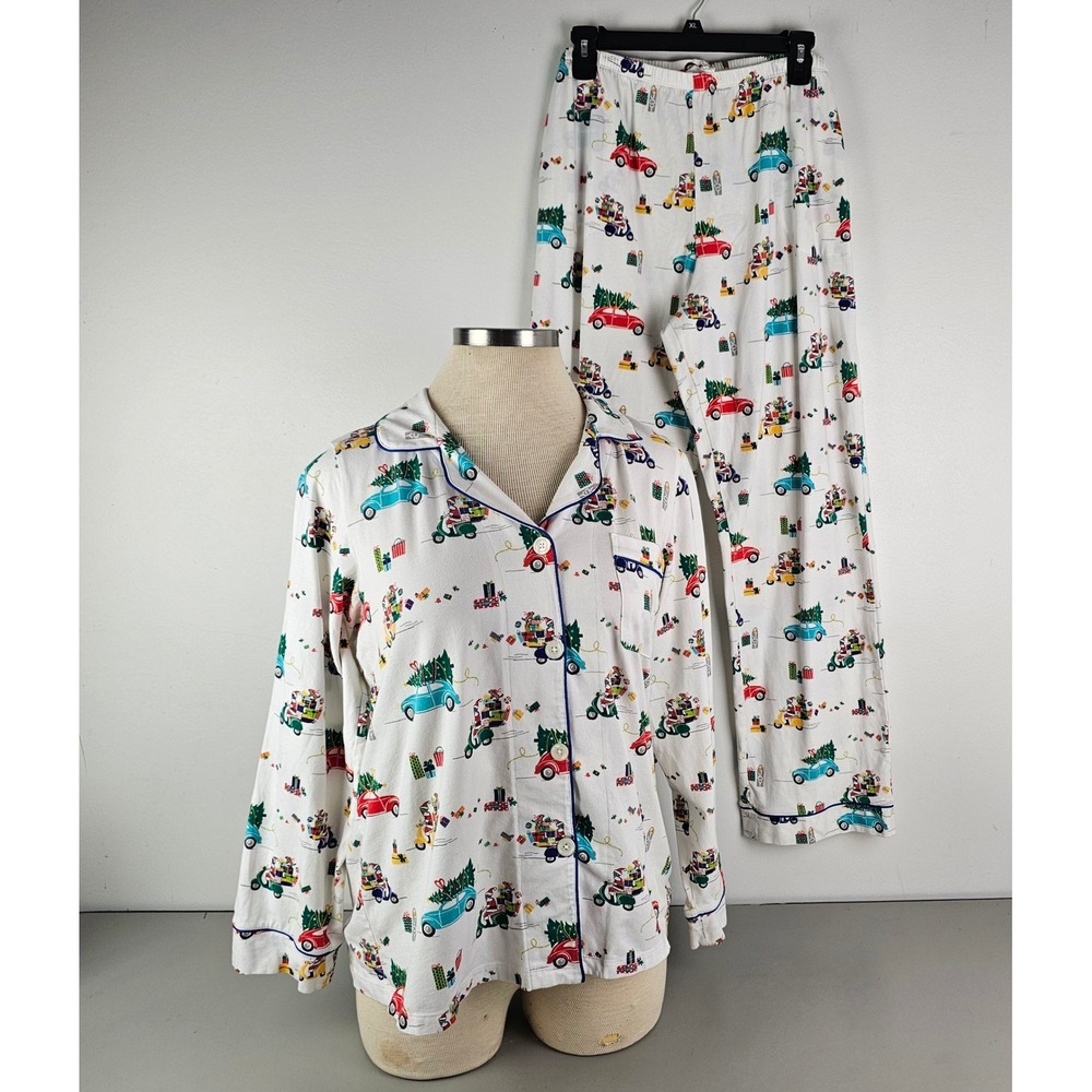 BedHead Pajamas Christmas Tree Vintage Car Scooter Print Set White Large
